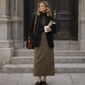 Weekend Max Mara Plaid Knee Length Skirt‎ Women's Size 10 Brown Button Slit